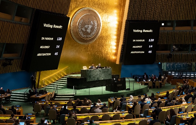 संयुक्त राष्ट्र महासभा में गाजा में युद्ध विराम का प्रस्ताव पारित