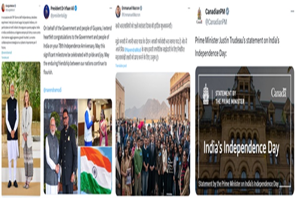 विश्व नेताओं ने भारत को 78वें स्वतंत्रता दिवस पर शुभकामनाएं दीं
