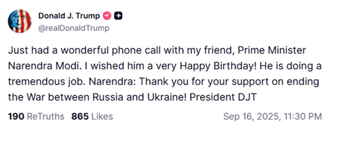 ट्रंप ने प्रधानमंत्री मोदी को फोन कर दी जन्मदिन की बधाई