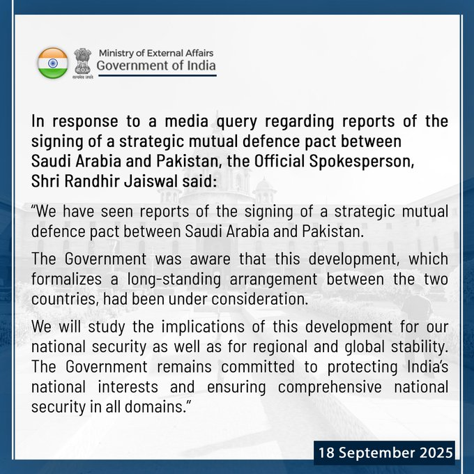  भारत की सऊदी-पाकिस्तान रक्षा समझौते पर प्रतिक्रिया, राष्ट्रीय सुरक्षा की रक्षा का संकल्प