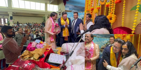 कनाडा में राधे-राधे के बीच देवकीनंदन महाराज का अभिनंदन