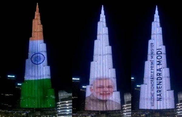 भारतीय प्रधानमंत्री मोदी की यूएई यात्रा पर भारत के रंग में रंगा बुर्ज खलीफा