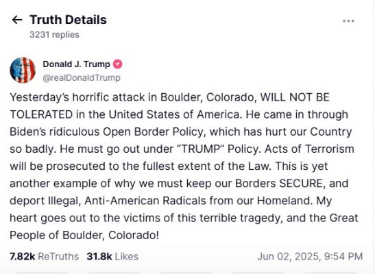 कोलोराडो हमला बाइडन की 'खुली सीमा' नीति का परिणाम: ट्रंप