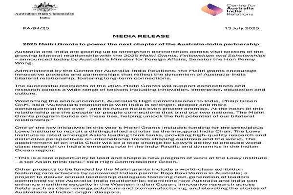 ऑस्ट्रेलिया ने भारत के साथ संबंध मजबूत करने के लिए 34 मैत्री पुरस्कारों की घोषणा की