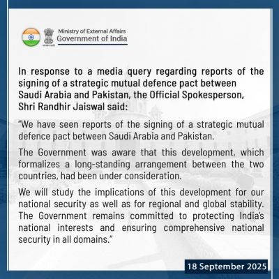  भारत की सऊदी-पाकिस्तान रक्षा समझौते पर प्रतिक्रिया, राष्ट्रीय सुरक्षा की रक्षा का संकल्प