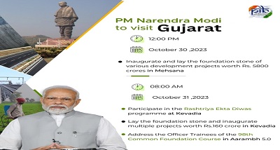 दो-दिवसीय दौरे पर आज गुजरात रवाना होंगे प्रधानमंत्री मोदी, 5,800 करोड़ रुपये की परियोजनाओं का करेंगे शिलान्यास