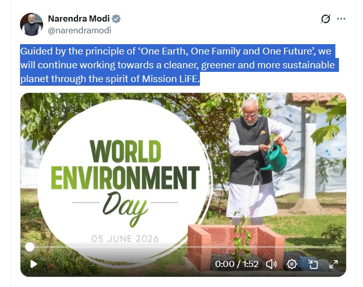 प्रधानमंत्री मोदी ने दी विश्व पर्यावरण दिवस की शुभकामनाएं, कहा-प्रकृति संरक्षण भारतीय संस्कृति का मूल सिद्धांत