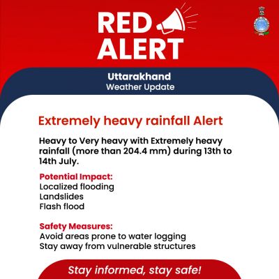 उत्तराखंड और पूर्वोत्तर राज्यों के लिए मौसम विभाग ने जारी किया रेड अलर्ट