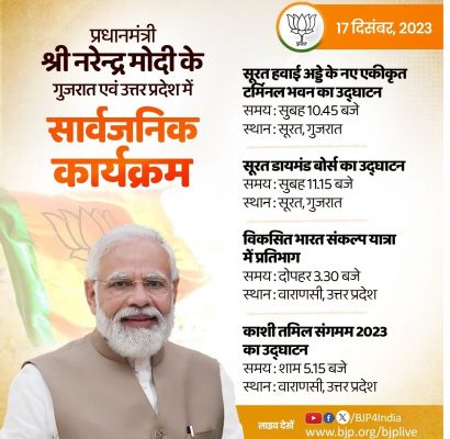 प्रधानमंत्री मोदी आज दोपहर से पहले सूरत में डायमंड बोर्स का करेंगे उद्घाटन, शाम को वाराणसी में काशी तमिल संगमम में लेंगे हिस्सा