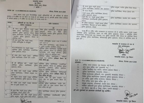 मध्य प्रदेश में 14 आईपीएस अफसरों के तबादले, भोपाल को मिला नया पुलिस कमिश्नर